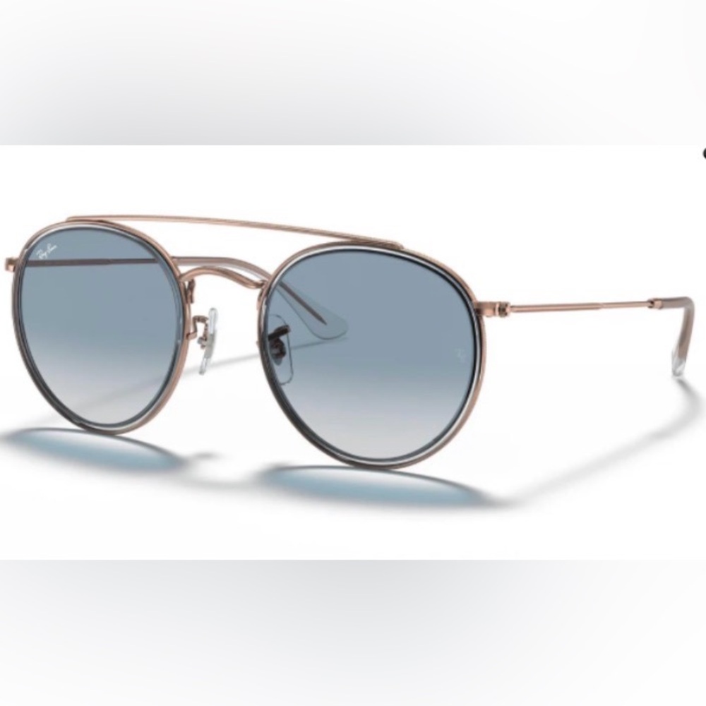 Ray-Ban Round Double Bridge Gold Frame Sunglasses Clear Blue Gradient (Unisex)